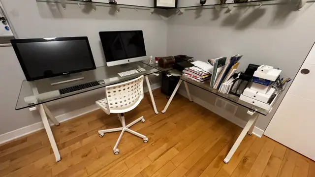 Modern Corner Glass Desk and Chair