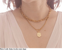 NEW Sunbeam Hexagon Medallion on Necklace Gold Plated Stainless