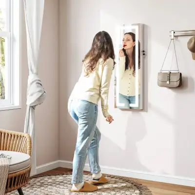 LED Lighted Jewelry Armoire with Mirror Jewelry Cabinet with Storage Lockable Door/Wall Mounted Jewe...