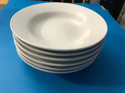 Brand New (Never used) Set of 6 Vertex White Restaurant Ware Dinner Soup Plates 9" 23cm Heavy Stonew...