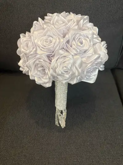 Rose White ribbon Bridal Bouquet, View more