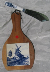 GERMAN CHEESE SET OF TILE SERVING BD, & ROSTFREI SERVING KNIFE