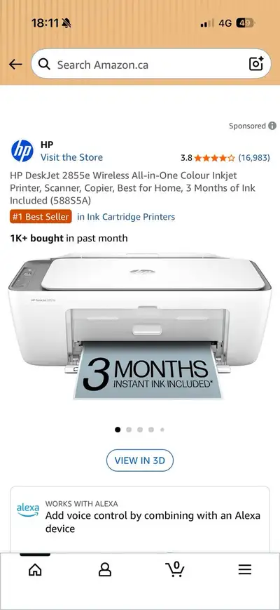 HP DeskJet 2855e Wireless All-in-One Printer, View more
