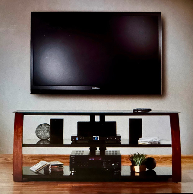 TV table in black glass and wood in TV Tables & Entertainment Units in City of Toronto