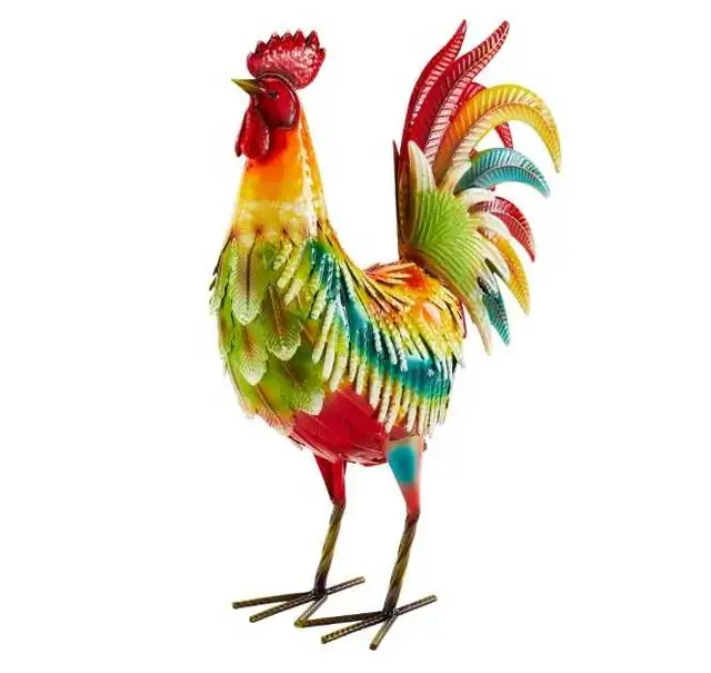 Rainbow Rooster Garden Statue
