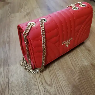 Prada Milano shoulder purse, gold chain., View more