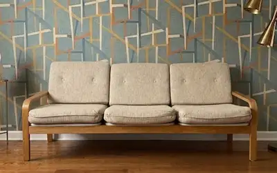 Mid Century Modern - Vintage Bentwood Sofa with tweed cushions, View more