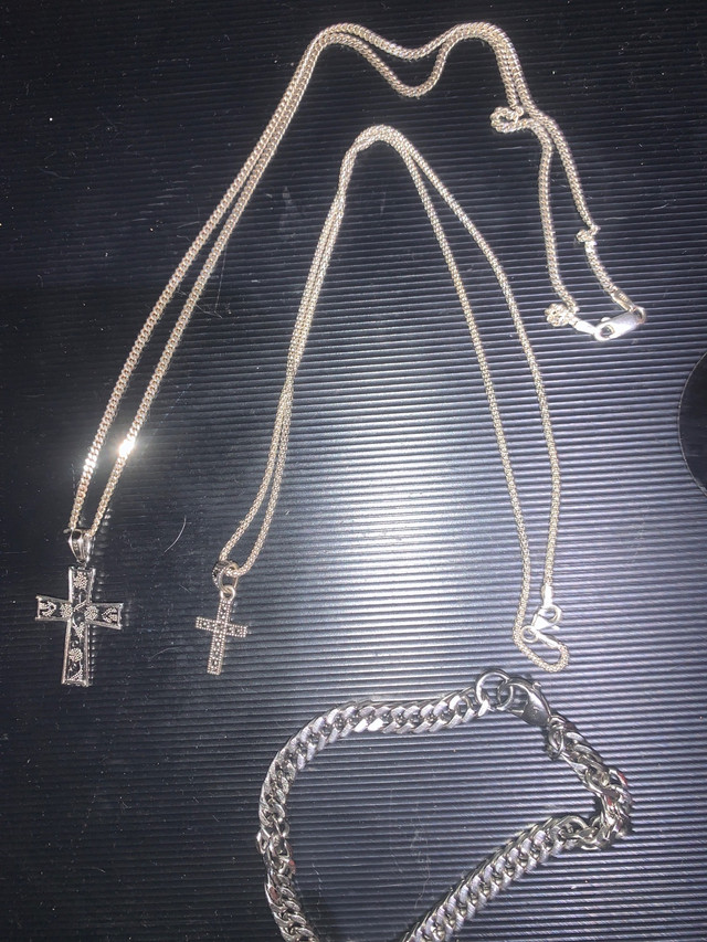 2 Authentic Itallian.925 silver Chains plus cross pendents in Jewellery & Watches in Belleville