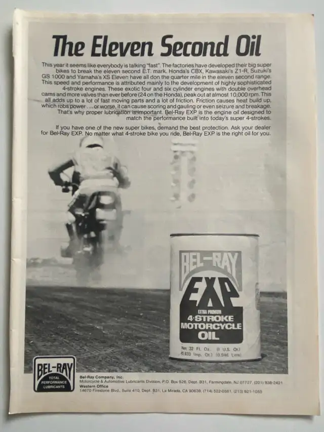1978 EXP 4-Stroke Motorcycle Oil Original Ad