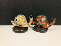 Vintage Pair of Chinese Cloisonné Snails on stands