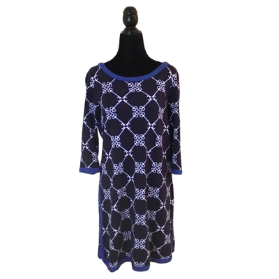 Crown & Ivy women’s size Medium navy blue nautical key pattern dress. Features 3/4 sleeves, boat nec...