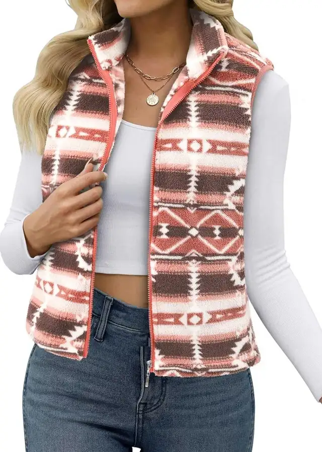 Women's Sherpa Fleece Vest Jacket (M) Boho Print | Sleeveless in Women's - Tops & Outerwear in City of Toronto - Image 4