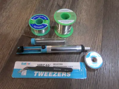 Solder, desolder pump, copper braid for desoldering, tweezers, View more