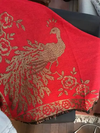 Lovely Oriental Peacock Design Shawl /  Square Scarf - Brand New, View more