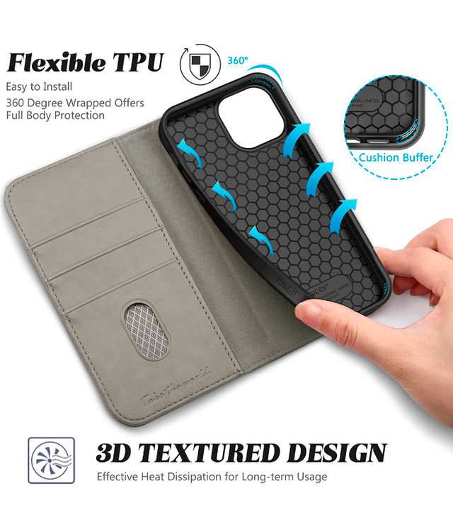 Brand New TUCCH Case for iPhone 13, PU Leather Flip , BLACK in Cell Phone Accessories in Mississauga / Peel Region - Image 4
