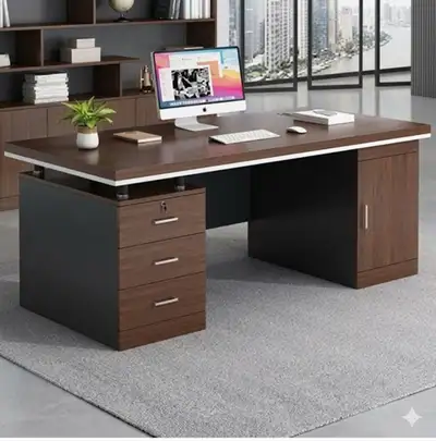 Modern Office Desk w/ Drawers & Cabinet Dark Wood Finish , View more