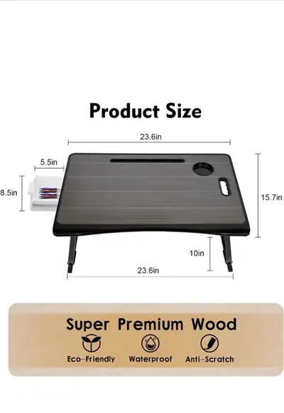 Like new-only used a few times! Very nice collapsible laptop desk. Has a cup holder and a little tra...