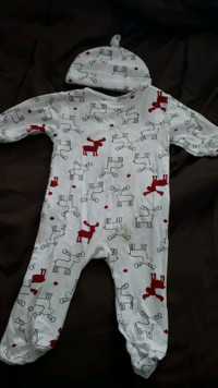 Infant moose print sleepers and hat