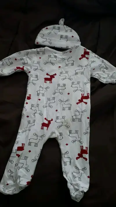 Infant moose print sleepers and hat, View more