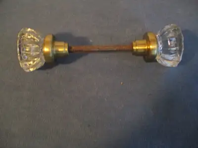 VINTAGE SET OF GLASS DOOR KNOBS-3"-12 POINTS-BRASS-COLLECTIBLE!, View more