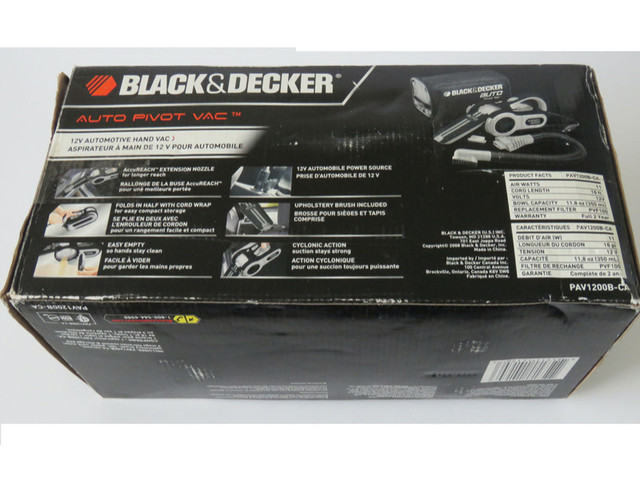 BLACK & DECKER 12V AUTOMOTIVE PIVOT HAND VAC STILL IN BOX in Vacuums in Oshawa / Durham Region - Image 2