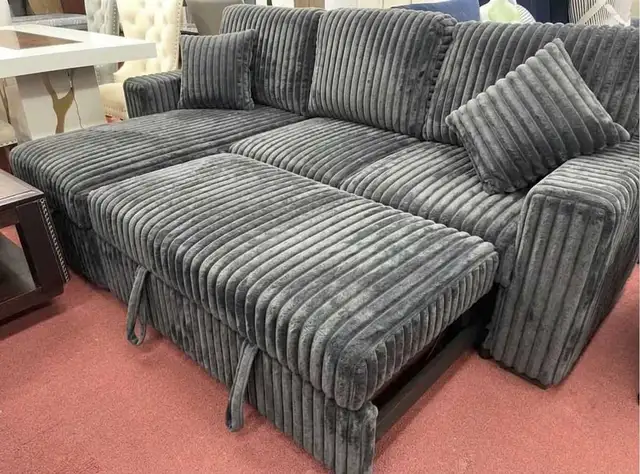 Grey Corduroy Sectional Sofa Bed in Couches & Futons in Sarnia - Image 2