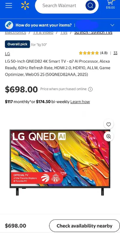 50" LG 50QNED82AUA QNED AI 4K Smart TV - 2025, View more