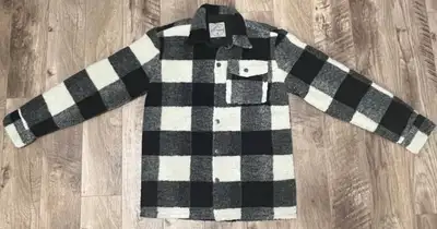 Black and white checkered sherpa jacket, View more