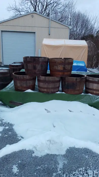 Flower Pots. 1/2 Wiskey barrels., View more
