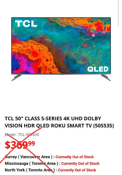 QLED TV SALE! 50" TCL QLED 4K ROKU SMART TV!!, View more