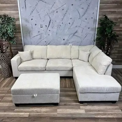 L - Shaped Corduroy Sectional Sofa Available on Sale , View more