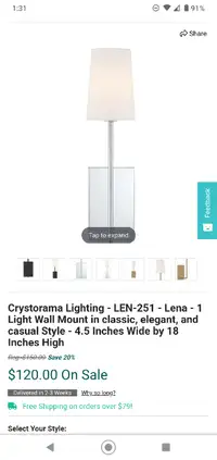 Cystorama lighting I light wall mount in classic elegant style 