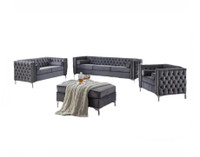 Elsa Grey Velvet Sofa set with Tufting Design classic comfort 