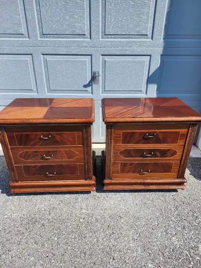 ***Pair of Three Drawer Wooden and Veneer Nightstands***, View more