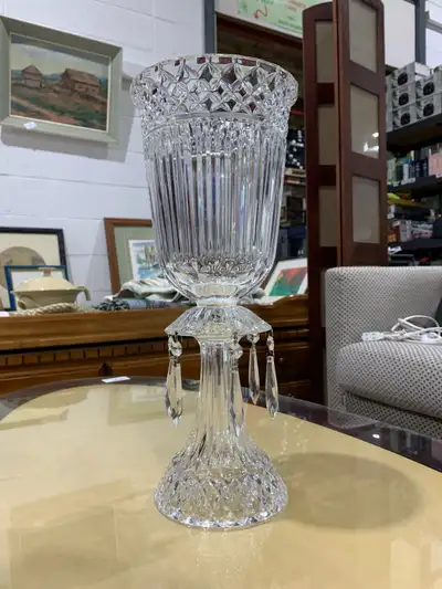 Tall Crystal Vase with Hanging Crystals, View more
