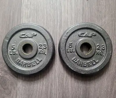 2 x 5-lbs 1" Cap Barbell Round Cast Iron Weight Plates, View more