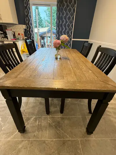 Solid rustic dining table with 4 chairs , View more