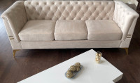 White Velvet Sofa with Golden Legs
