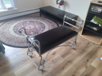 Leather and Steel Foyer Seat - Great Condition, Solid Frame
