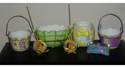 Easter Ceramic Baskets, Bowls, Straw Wreaths, As Shown, View more