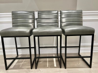 New - Set of 3 Leather Counter Height Stools with metal Legs