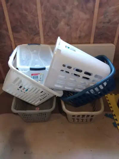 Different size of storage containers, laundry baskets. Good condition. Each cost $5. Pick up Calgary...