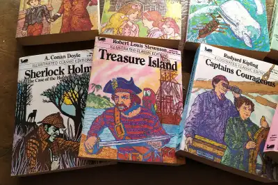 Get all 8 for $30. Each is over 200 pages and they are soft covers. "In a specially adapted version...