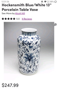 Hockensmith Blue and White 15'' Porcelain Table Vase Alcott Hill