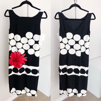 NWT - Nueva - Women's Black White Polka Dot Midi Dress (Size 8)