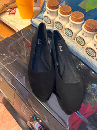 Black faux suede point toe flats NEW