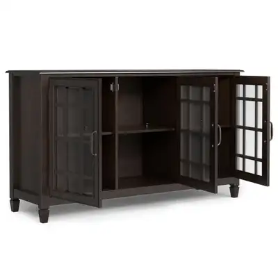Connaught 60"W Solid Wood 3-Shelf Storage Cabinet Buffet w/Glass, View more