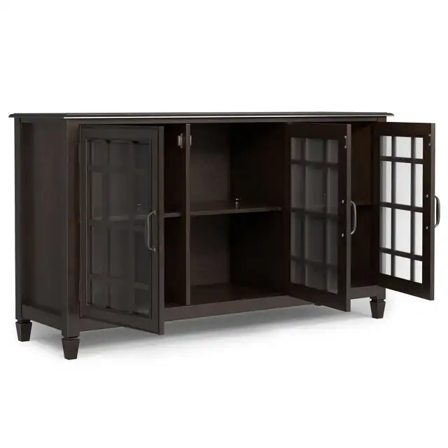 Connaught 60"W Solid Wood 3-Shelf Storage Cabinet Buffet w/Glass in Bookcases & Shelving Units in Hamilton - Image 2