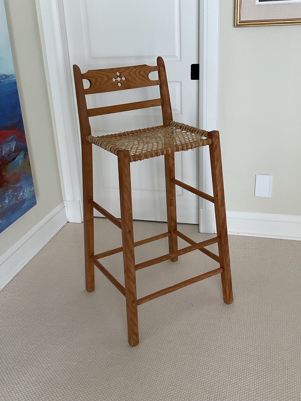 Pair of Custom-made Ash Bar Stools with Rawhide Woven Seat | Chairs ...