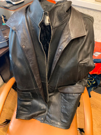 Manteau de cuir noir doublé pour homme (long) XL / XXL